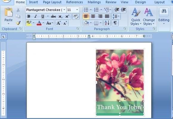 Thank you card for Word