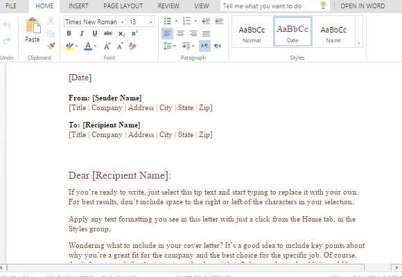 Formal Business Letter Template For Word