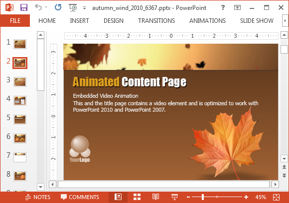 Animated content page with Autumn animation