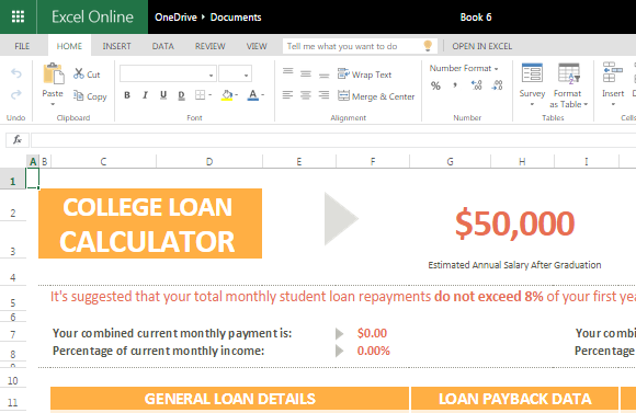 College loan calculator for Excel online