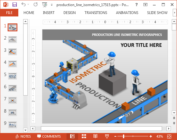 Production line isometric PowerPoint template