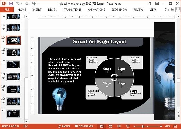 SmartArt page with animation of globe and light bulb