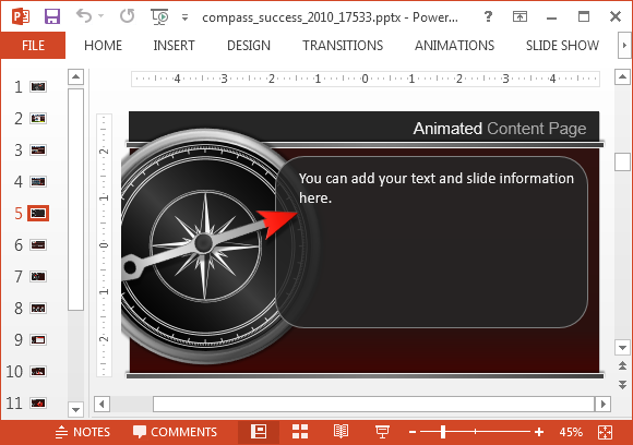 Animated compass layout - Content page layout in PowerPoint with a compass illustration