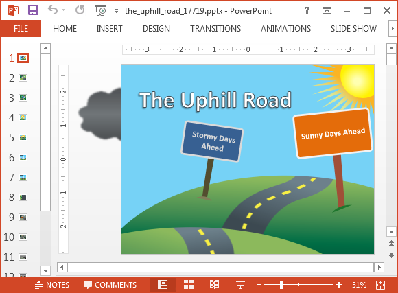 Animated uphill road PowerPoint template
