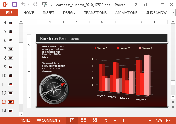 Charts and Diagrams with compass illustration in the PowerPoint Slide