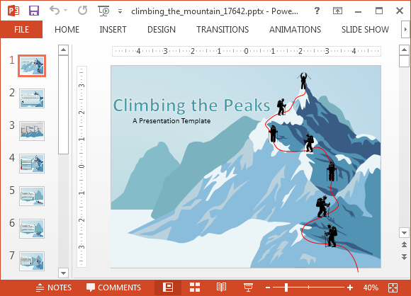 Climbing the mountain PowerPoint template