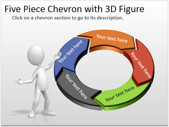 Five step 3D circular diagram - Example of Circular Chevron diagram template for PowerPoint