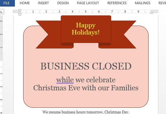 Business Closed Sign Template For Word