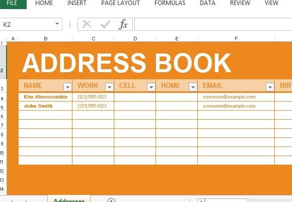 Address Book Maker Template For Excel