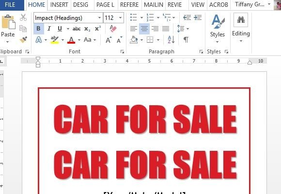 Car For Sale Sign Word Template