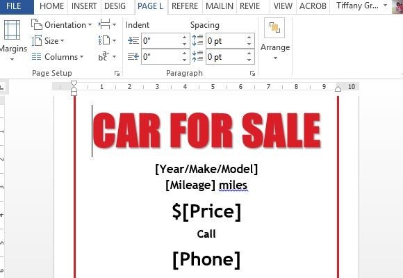 Car For Sale Sign Word Template