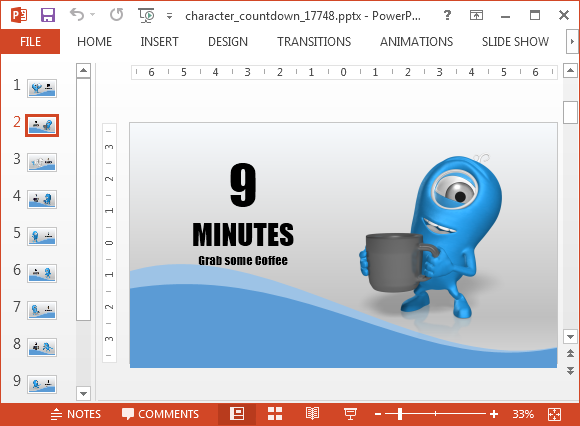 Automatically switching slides - Example of 9-minute slide in PowerPoint presentation