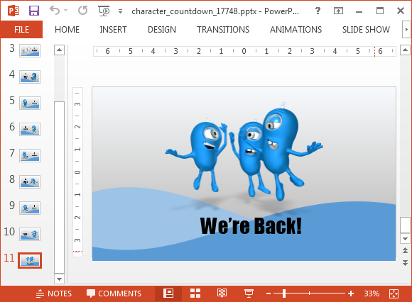 End of break slide alert - Showing a We are Back slide in PowerPoint