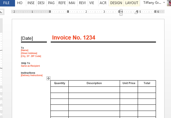 professional bill format in word