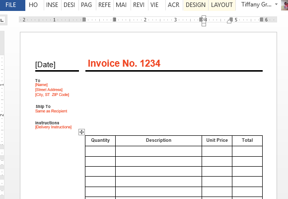 Standard Business Invoice Template For Word