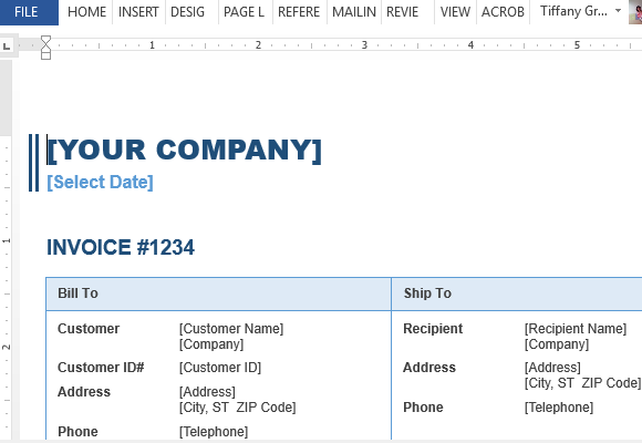 Create Sales Invoices for your Company using Microsoft Word