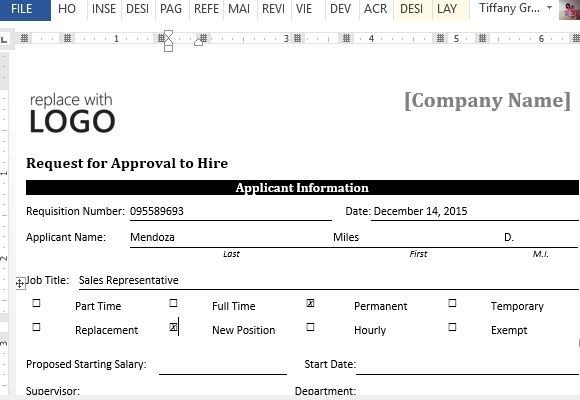 Sample Request Form For Approval To Hire For Word