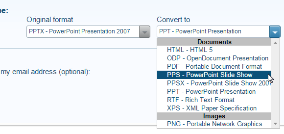 Convert powerPoint to other formats