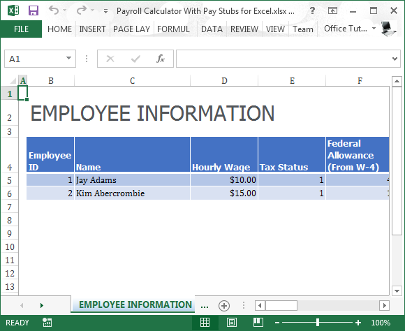 Payroll calculator With pay stubs for Excel