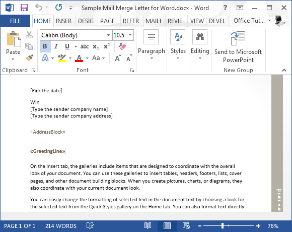 Sample mail merge letter