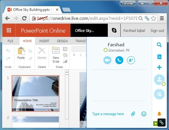 Skype chat via PowerPoint online