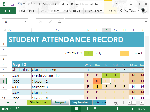 attendance sheet in excel with formula