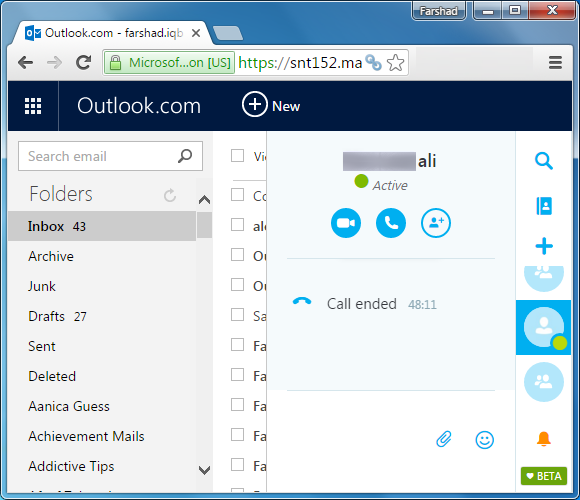 Utilisez Skype via Outlook.com