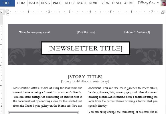 Black Tie Newsletter Design Template For Word