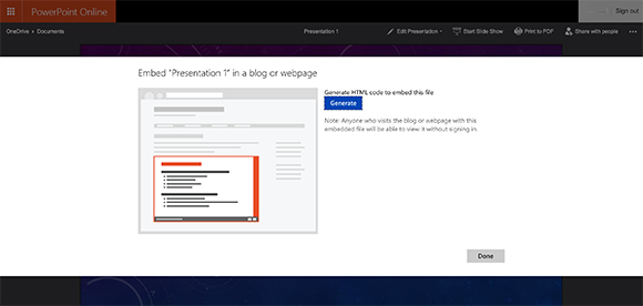 Embed PowerPoint via OneDrive. Upload your Presentation to OneDrive
