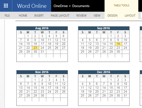 Word online calendar template