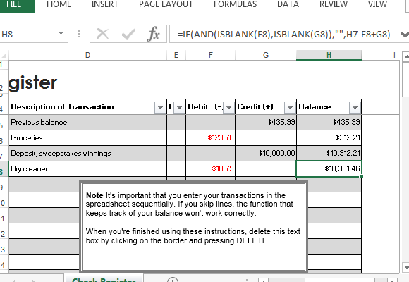 excel template check register