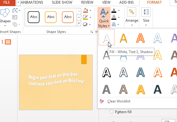 Example of Curved text in PowerPoint using WordArt and text options