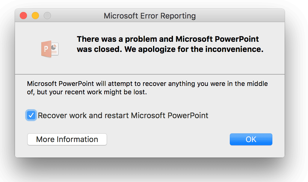 office 2016 for mac error