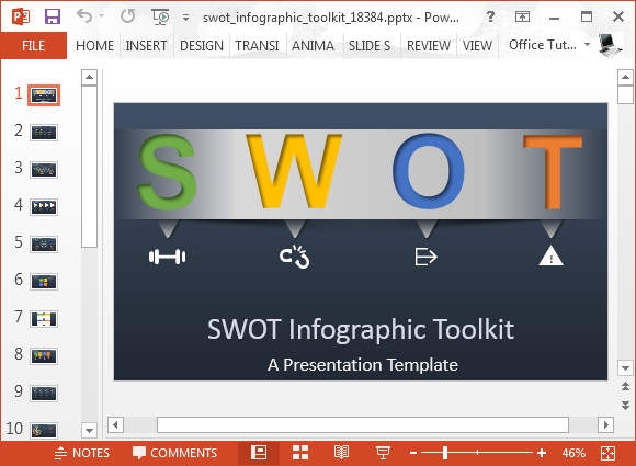 Animated SWOT analysis template for PowerPoint