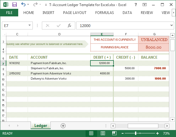 Ledger account template for Excel