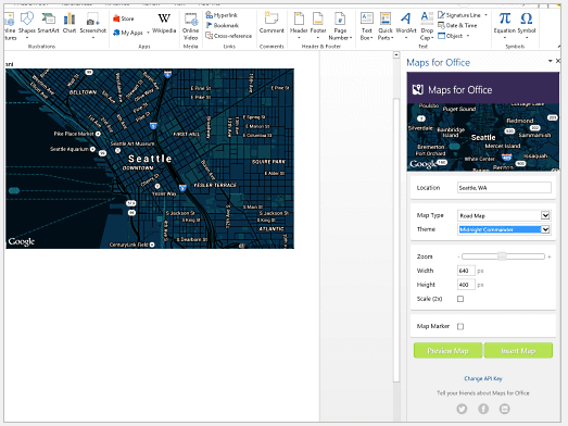 Add map in Word 2013