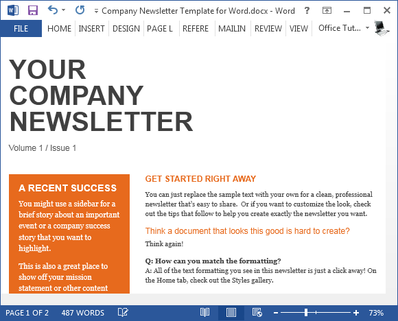 Company newsletter template for Word