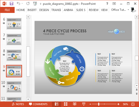 Infographic slide design with 4-Piece Cycle Puzzle Diagram for PowerPoint Presentations