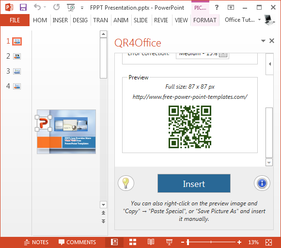 Inserting a QR Code into a PowerPoint presentation. Preview QR image in PowerPoint