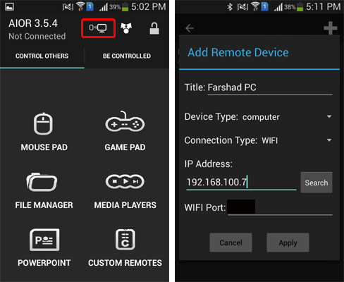 Connect aio remote with PC