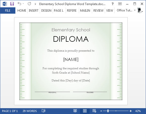 Elementary school diploma template for Word - FPPT