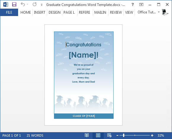 Free graduation congratulations card template for Word