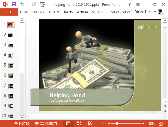 Helping hand dollar money stack PowerPoint template