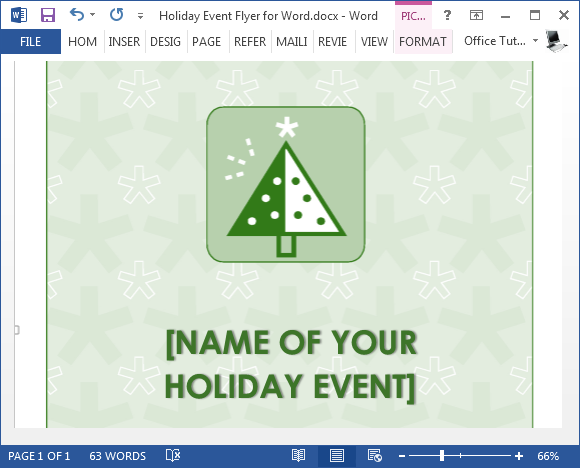 Holiday event flyer for Word