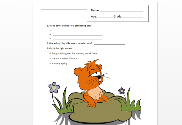 Children's Groundhog Day Quiz Template For Word
