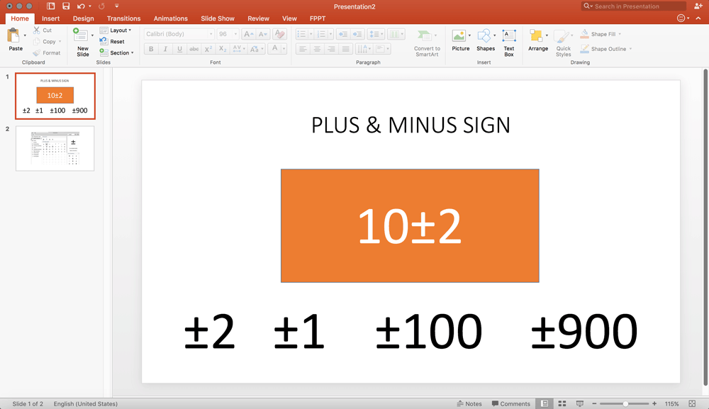 Plus Minus Sign Copy & Paste in PowerPoint