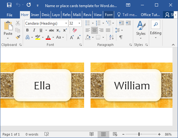 how to print place cards in word