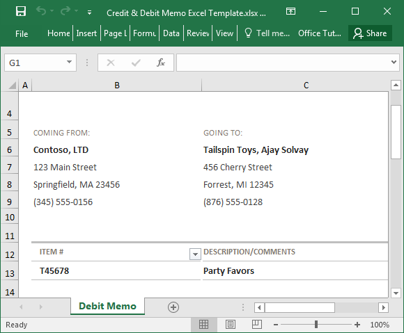 Credit and debit Excel template
