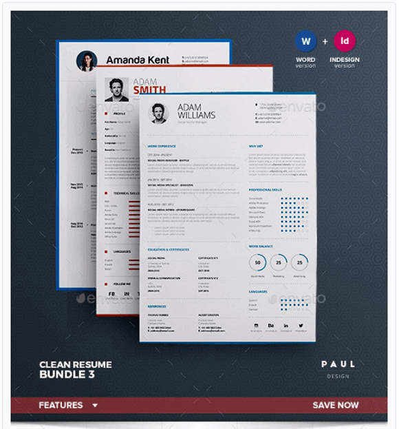 Clean Resume template design with 1-page resume style.