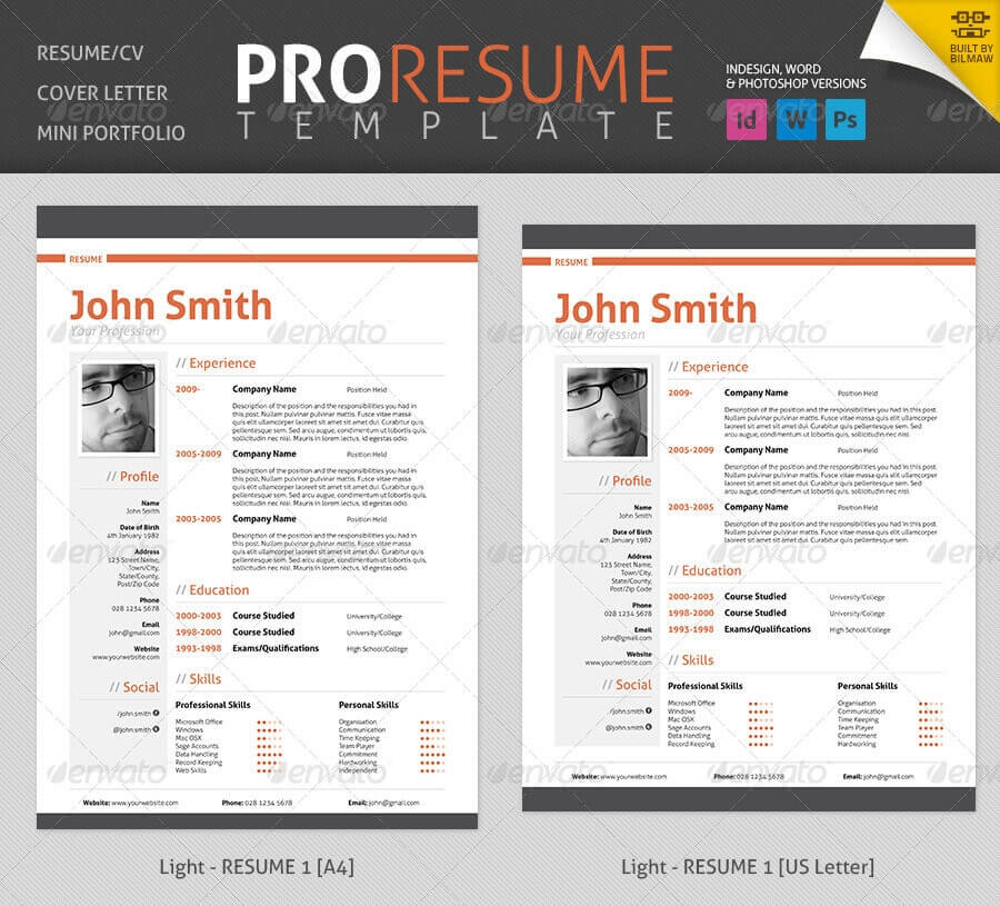 Professional Resume template for Word, Photoshop and Id